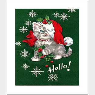 Cute Kitten Red Bow Snowflakes Posters and Art